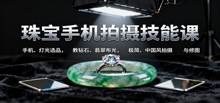 珠宝手机拍摄技能课:手机、 灯光选品，教钻石、翡翠布光，极简、中国风拍摄与修图-藏宝阁