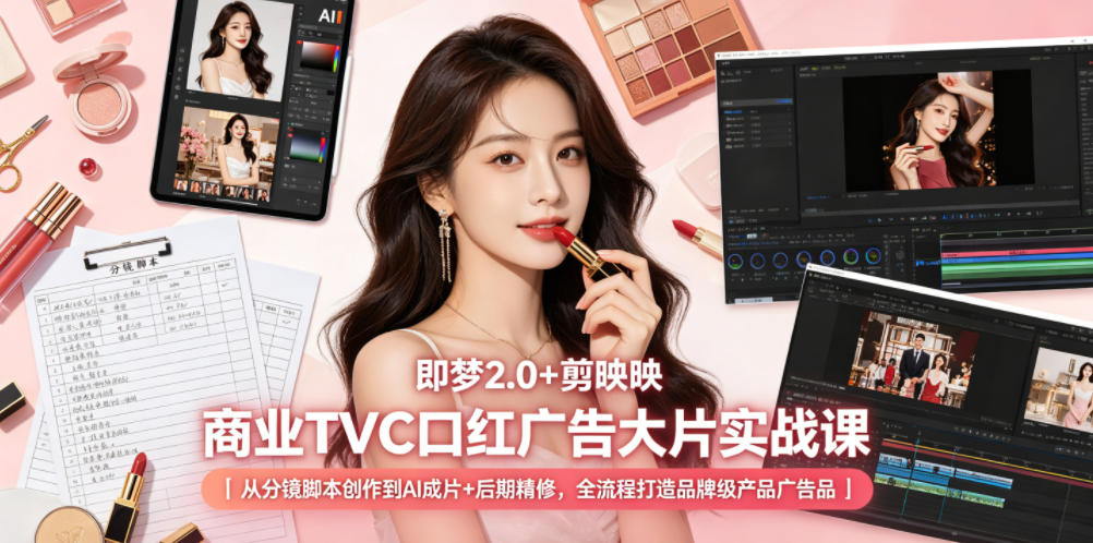 即梦2.0+剪映商业TVC口红广告大片实战课｜从分镜脚本创作到AI成片+后期精修，全流程打造品牌级产品广告-藏宝阁