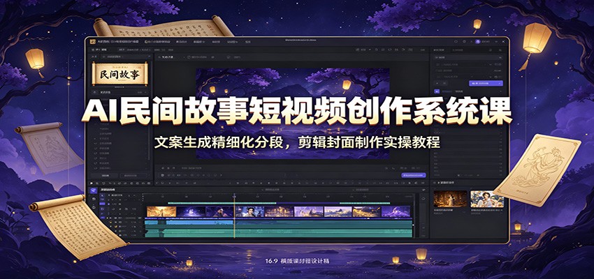 AI民间故事短视频创作系统课：文案生成精细化分段，剪辑封面制作实操教程-藏宝阁