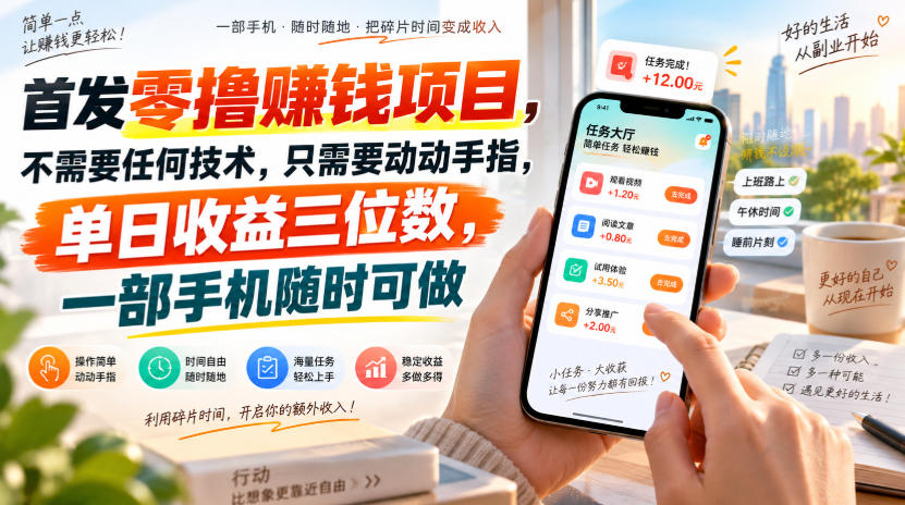 首发零撸賺钱项目，不需要任何技术，只需要动动手指，单日收益三位数，一部手机随时可做【揭秘】-藏宝阁