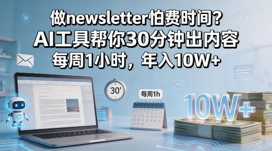 做newsletter怕费时间？AI工具帮你30分钟出内容，每周1小时，年入10W+！【原创双语字幕】-藏宝阁