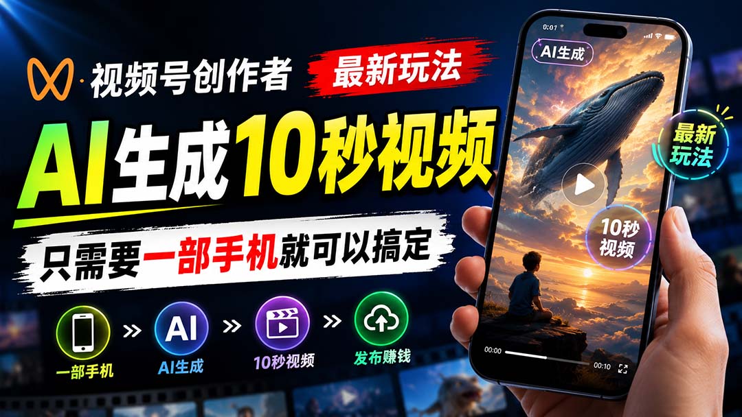 视频号创作者最新玩法，AI生成10秒视频，只需要一部手机就可以搞定-藏宝阁