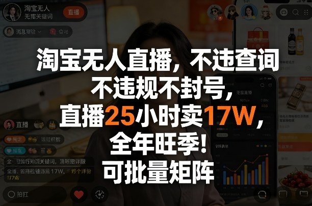 淘宝无人直播，不违规不封号，直播25小时卖17W，全年旺季！可批量矩阵【揭秘】-藏宝阁