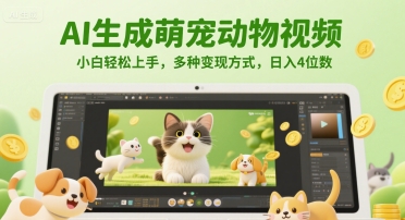 AI生成萌宠动物视频，小白轻松上手，多种变现方式，日入4位数-藏宝阁