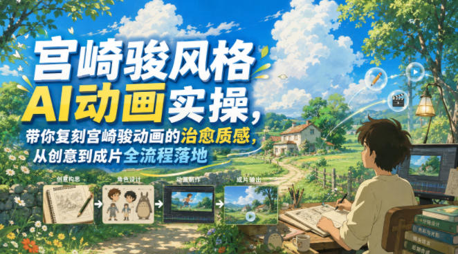 宫崎骏风格AI动画实操，带你复刻宫崎骏动画的治愈质感，从创意到成片全流程落地-藏宝阁