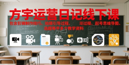 方宇运营日记线下课，包含剪辑制作技巧、拍摄引导过程、起号思维导图、选题等多个教学资料-藏宝阁