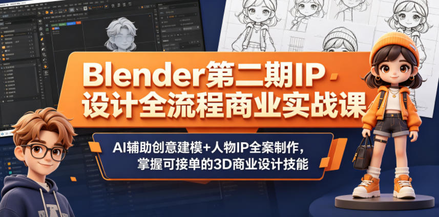 Blender第二期IP设计全流程商业实战课，AI辅助创意建模+人物IP全案制作，掌握可接单的3D商业设计技能-藏宝阁