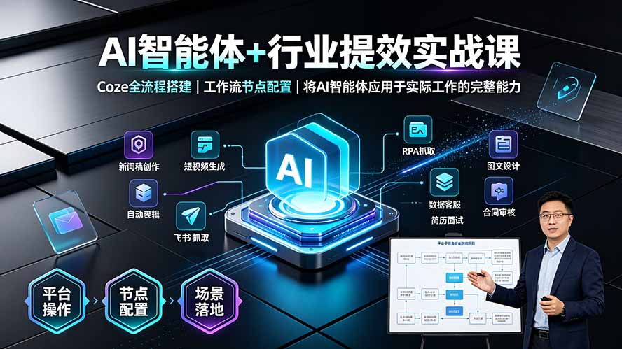 AI智能体+行业提效实战课·Coze全流程搭建｜工作流节点配置｜将AI智能体应用于实际工作的完整能力-藏宝阁