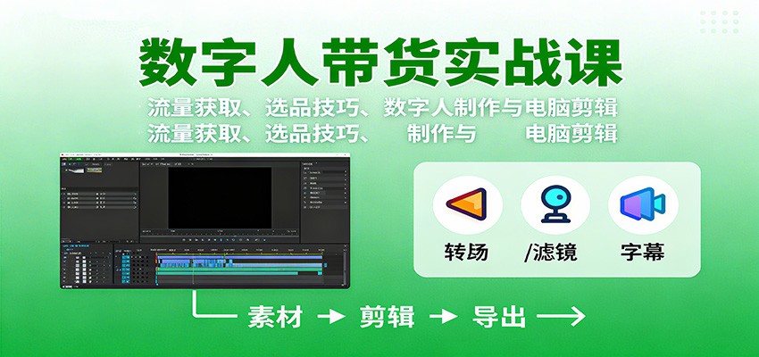 数字人变现实战课：流量获取、选品技巧、数字人制作与电脑剪辑-藏宝阁