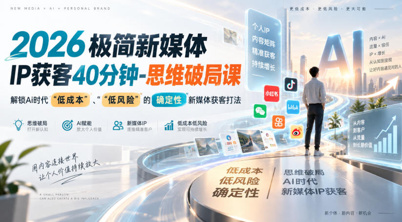 2026极简新媒体IP获客40分钟-思维破局课，解锁Ai时代“低成本”、“低风险”的确定性新媒体获客打法-藏宝阁