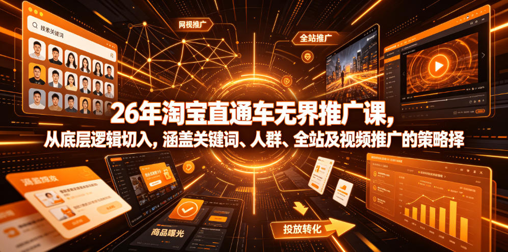 26年淘宝直通车无界推广课，从底层逻辑切入，涵盖关键词、人群、全站及视频推广的策略选择-藏宝阁
