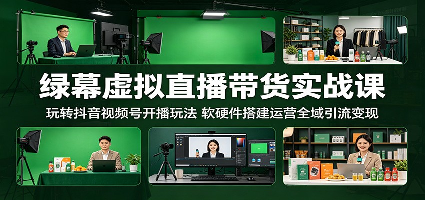 绿幕虚拟直播带货实战课：玩转抖音视频号开播玩法，软硬件搭建运营全域引流变现-藏宝阁
