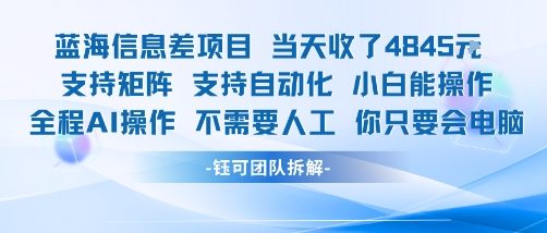蓝海信息差项目当天收米1k+ 支持矩阵支持自动化小白能操作全程AI操作不需要人工你只要会电脑-藏宝阁