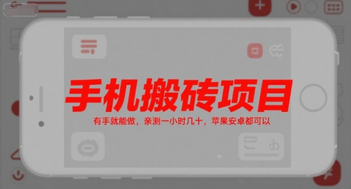 手机搬砖项目，有手就能做，亲测一小时几十，苹果安卓都可以-藏宝阁