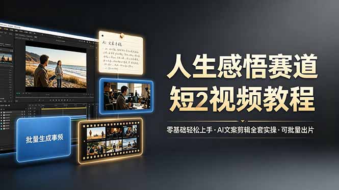 人生感悟赛道短视频教程，零基础轻松上手，AI文案剪辑全套实操可批量出片-藏宝阁