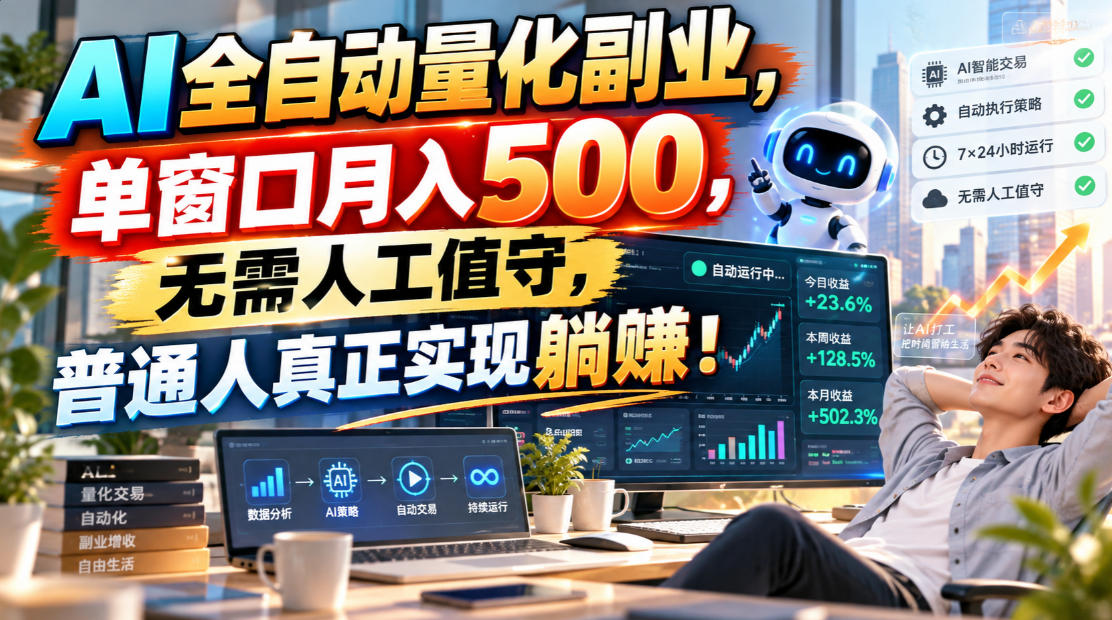 AI全自动量化副业，单窗口月入500，无需人工值守，普通人真正实现躺賺！-藏宝阁