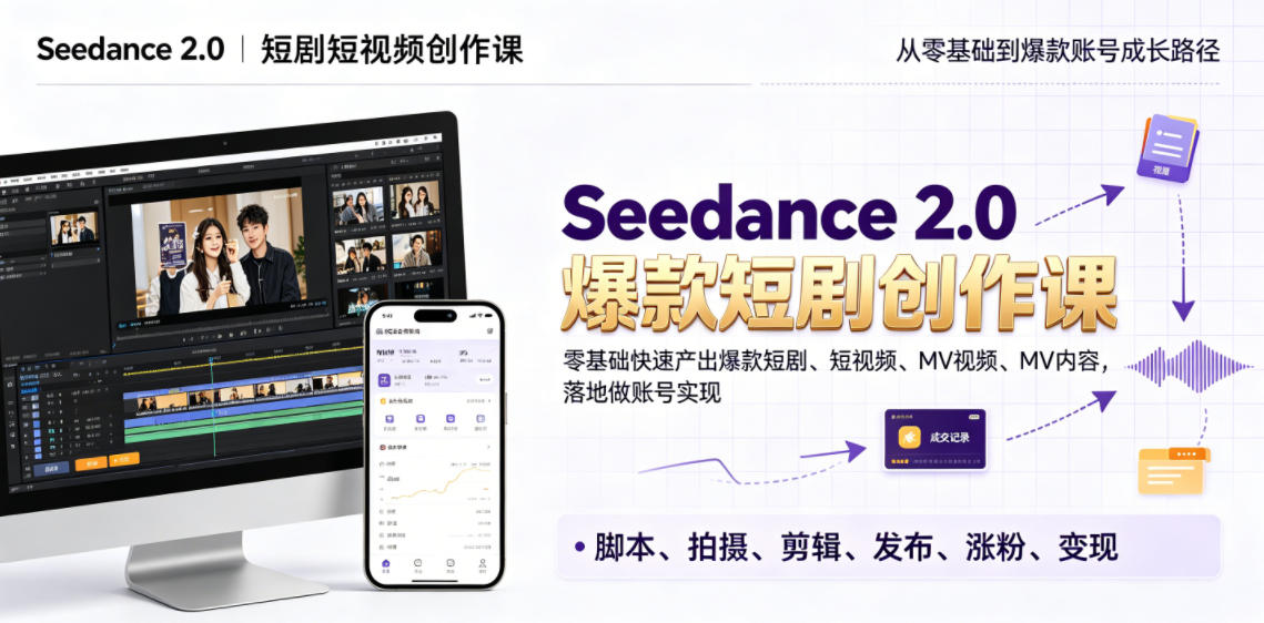 Seedance 2.0短剧短视频创作课，零基础快速产出爆款短剧、短视频、MV内容，落地做账号实现变现-藏宝阁