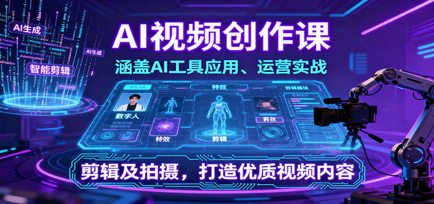 AI视频创作课，涵盖AI工具应用、运营实战、剪辑及拍摄，打造优质视频内容-藏宝阁