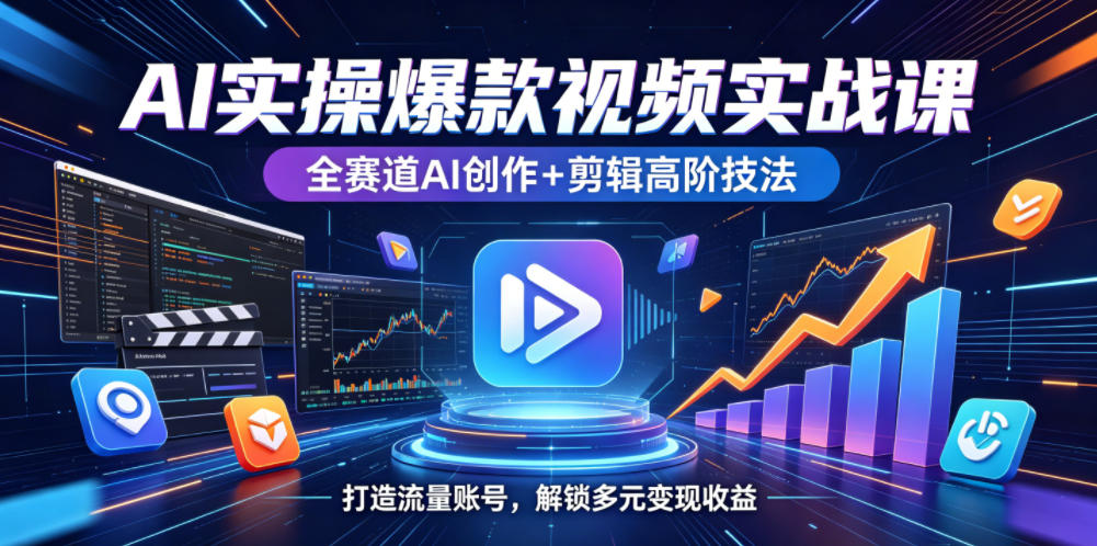 AI实操爆款视频实战课，全赛道AI创作+剪辑高阶技法，打造流量账号，解锁多元变现收益-藏宝阁