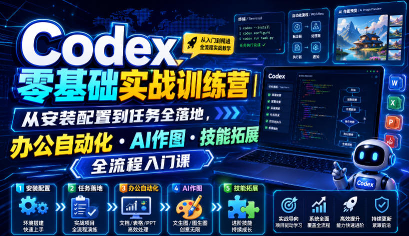 Codex零基础实战训练营｜从安装配置到任务全落地，办公自动化・AI作图・技能拓展全流程入门课-藏宝阁