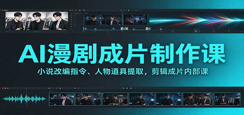 AI漫剧成片制作课：小说改编指令、人物道具提取，剪辑成片全流程-藏宝阁