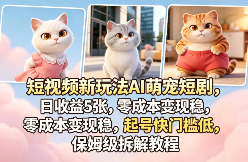 短视频新玩法AI萌宠短剧，日收益5张，零成本变现稳，起号快门槛低，保姆级拆解教程-藏宝阁