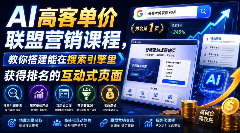 AI高客单价联盟营销课程，教你搭建能在搜索引擎里获得排名的互动式页面，引来流量，把访客转化为高佣金的成交【原创双语字幕】-藏宝阁