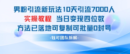 男粉引流新玩法10天引流7000人当日变现四位数可复制可批量0封号-藏宝阁