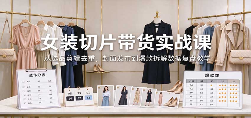 女装切片带货实战课：从选品剪辑去重，封面发布到爆款拆解数据复盘教学-藏宝阁