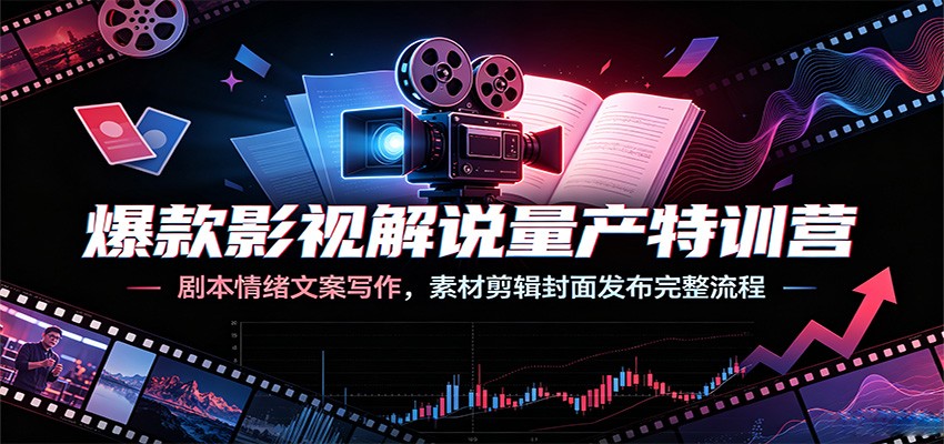 爆款影视解说量产特训营：剧本情绪文案写作，素材剪辑封面发布完整流程-藏宝阁