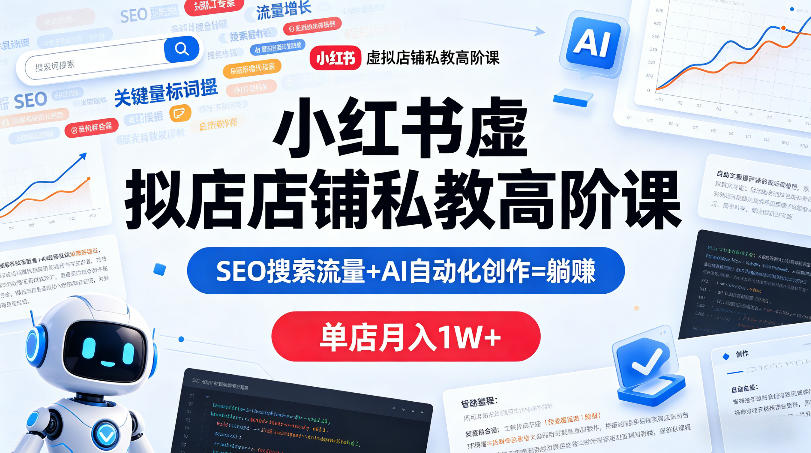 小红书虚拟店铺私教高阶课，SEO搜索流量+AI自动化创作=躺賺，单店月入1W+-藏宝阁