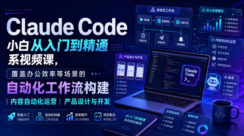 Claude Code小白从入门到精通系视频课，覆盖办公效率等场景的自动化工作流构建|内容自动化运营|产品设计与开发-藏宝阁
