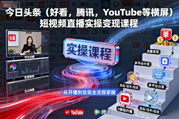 今日头条(好看，腾讯，YouTube等横屏)短视频直播实操变现课程-藏宝阁