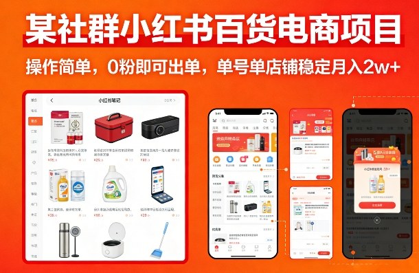 某社群小红书百货电商项目，操作简单，0粉即可出单，单号单店铺稳定月入2w+-藏宝阁