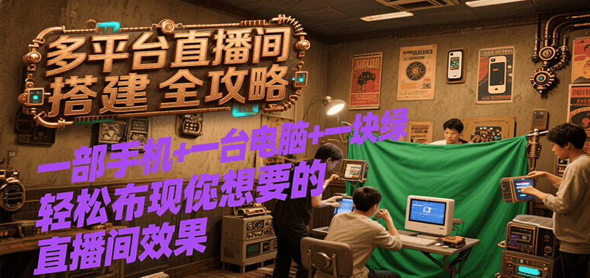 多平台直播间搭建全攻略，一部手机+一台电脑+一块绿布轻松实现你想要的直播间效果-藏宝阁