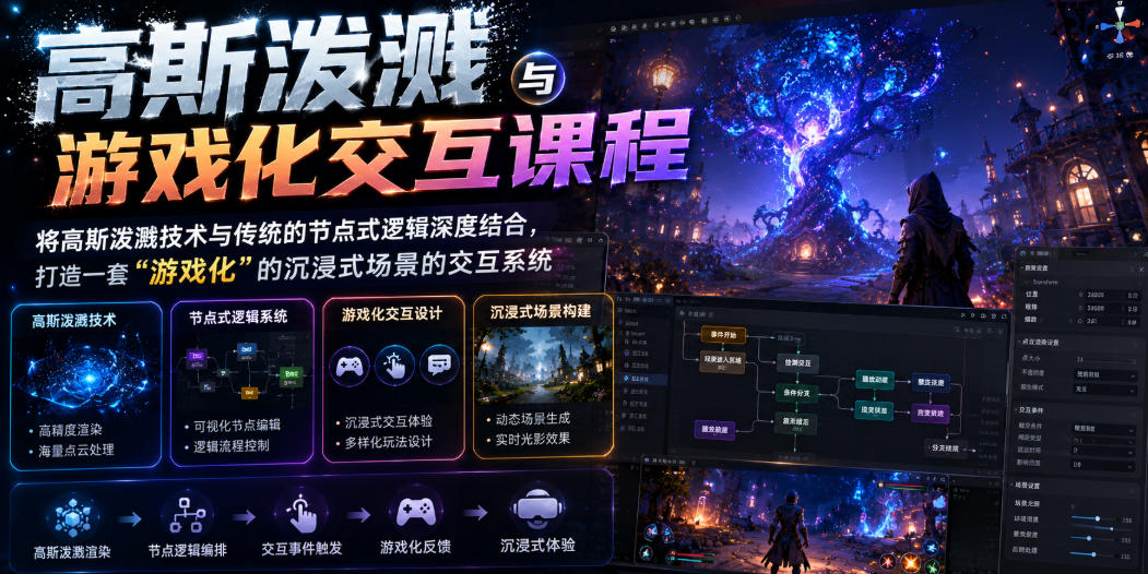 高斯泼溅与游戏化交互课程，将高斯泼溅技术与传统的节点式逻辑深度结合，打造一套“游戏化”的沉浸式场景的交互系统-藏宝阁