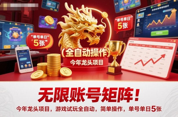 无限账号矩阵！今年龙头项目，游戏试玩全自动，简单操作，单号单日5张【揭秘】-藏宝阁