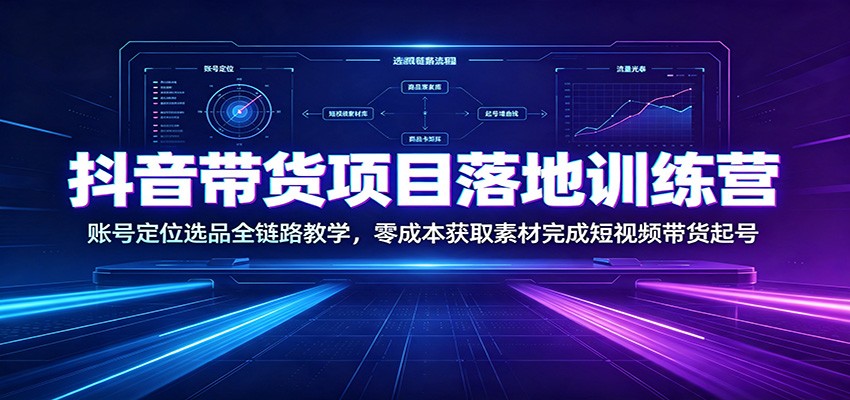 抖音带货项目落地训练营：账号定位选品全链路教学，零成本获取素材完成短视频带货起号-藏宝阁