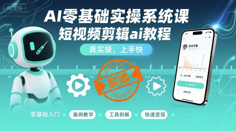 AI零基础实操系统课，短视频剪辑ai教程，真实操，上手快-藏宝阁