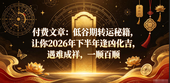 付费文章：低谷期转运秘籍，让你2026年下半年逢凶化吉，遇难成祥，一顺百顺-藏宝阁