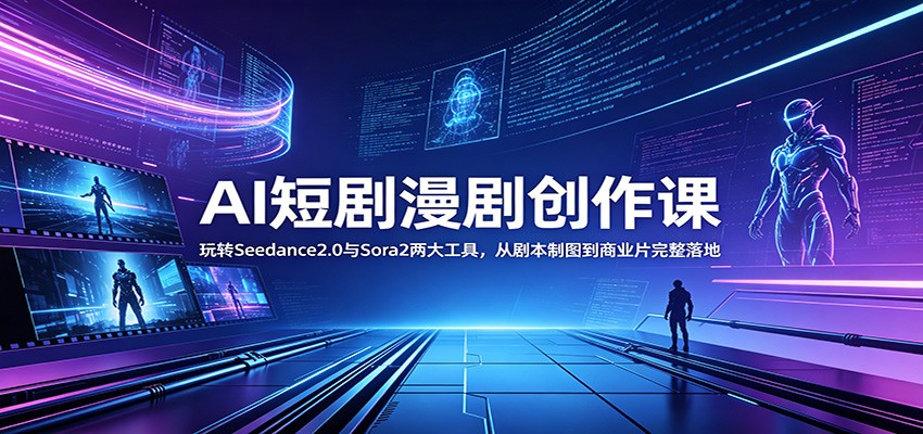 AI短剧漫剧创作课：玩转Seedance2.0与 Sora2两大工具，从剧本制图到商业片完整落地-藏宝阁