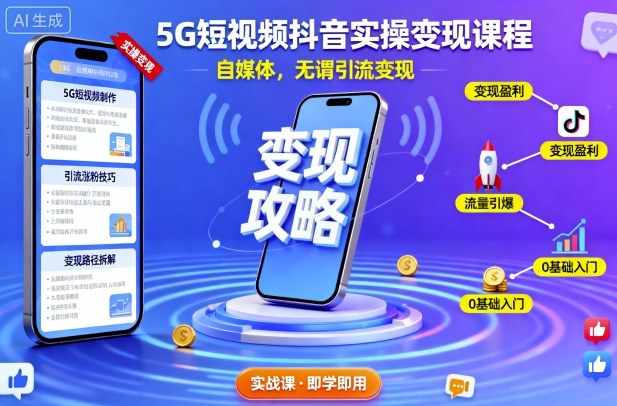 5G短视频抖音实操变现课程，自媒体，无谓引流变现-藏宝阁