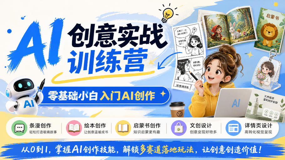 AI创意实战训练营，零基础小白入门AI创作，解锁条漫、绘本、启蒙书、文创、详情页多赛道落地玩法-藏宝阁