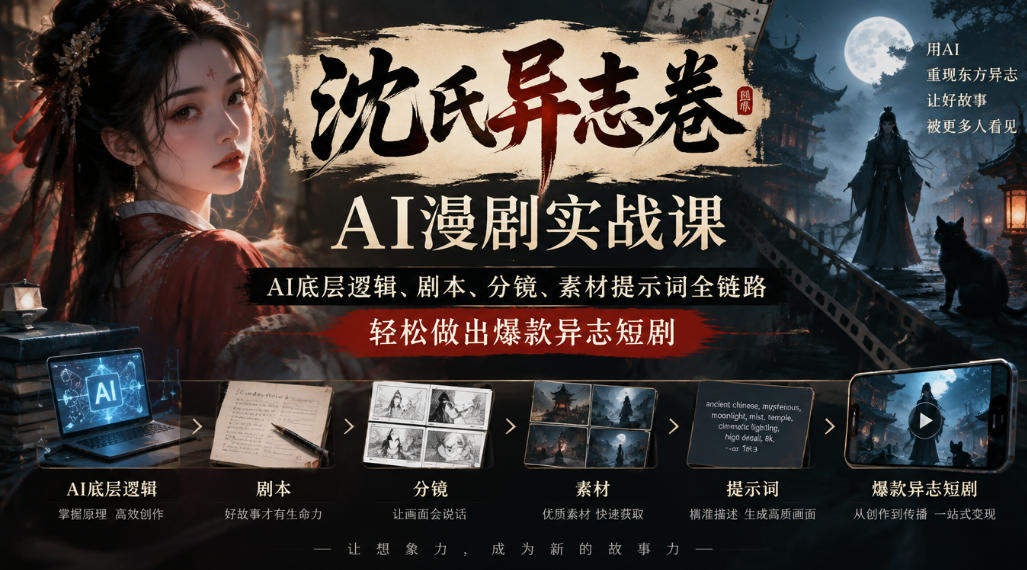 沈氏异志卷AI漫剧实战课｜AI底层逻辑、剧本、分镜、素材提示词全链路，轻松做出爆款异志短剧-藏宝阁