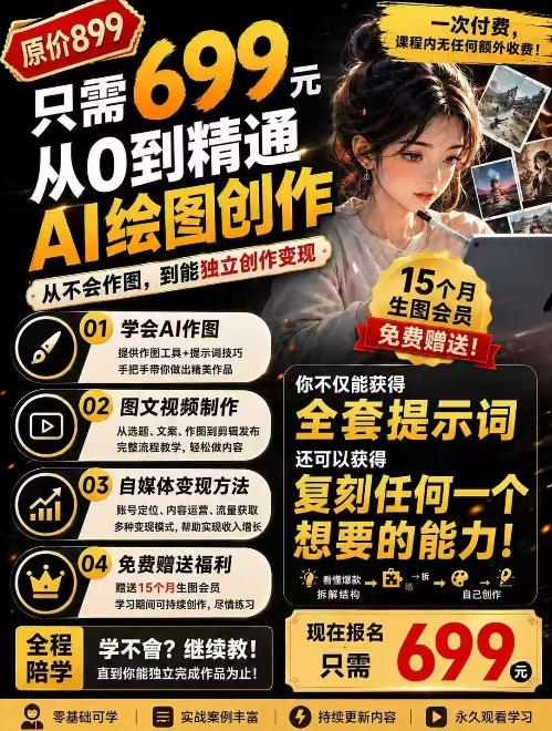 抖音10W粉丝博主的AI绘图教学，从0到精通AI绘图创作，从不会作图到能独立创作变现-藏宝阁