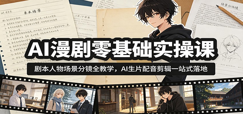 AI漫剧零基础实操课：剧本人物场景分镜全教学，AI生片配音剪辑一站式落地-藏宝阁