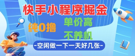 快手小程序掘金，纯0撸，单价高不养机 利用空闲时间做一做，一天好几张【揭秘】-藏宝阁