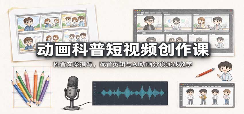 动画科普短视频创作课：科普文案撰写，配音剪辑与AI动画分镜实战教学-藏宝阁
