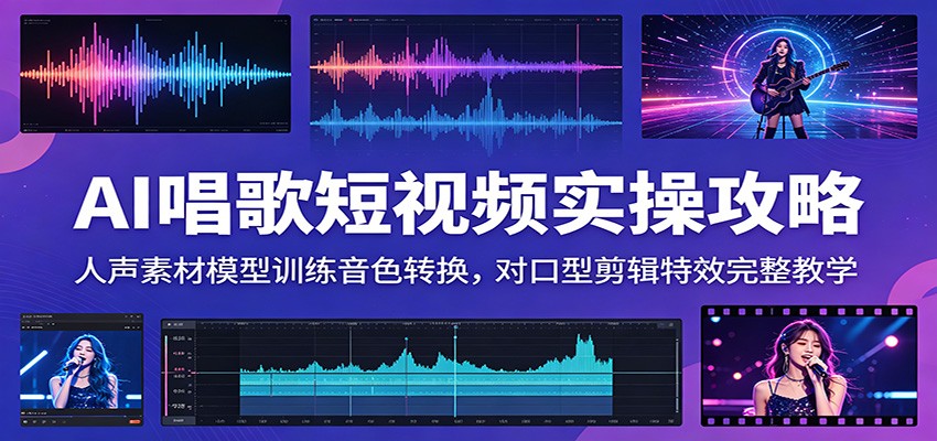 AI唱歌短视频实操攻略：人声素材模型训练音色转换，对口型剪辑特效完整教学-藏宝阁