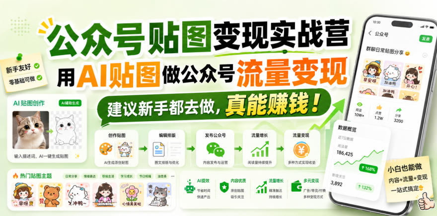 公众号贴图变现实战营，用AI贴图做公众号流量变现，建议新手都去做，真能賺钱！-藏宝阁